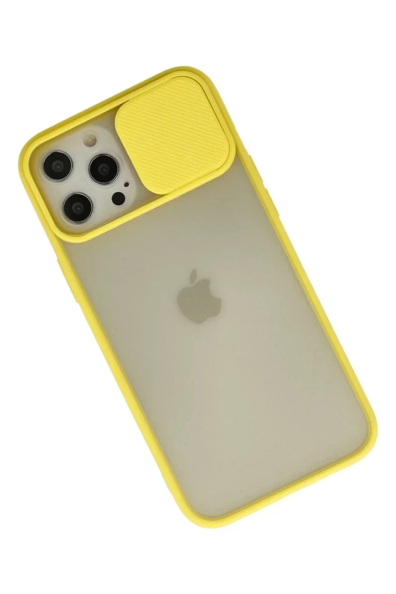 Apple iPhone 12 Pro Max Kılıf Palm Buzlu Kamera Sürgülü Silikon - Sarı Apple iPhone 12 Pro Max Kılıf Palm Buzlu Kamera Sürgülü Silikon - Sarı