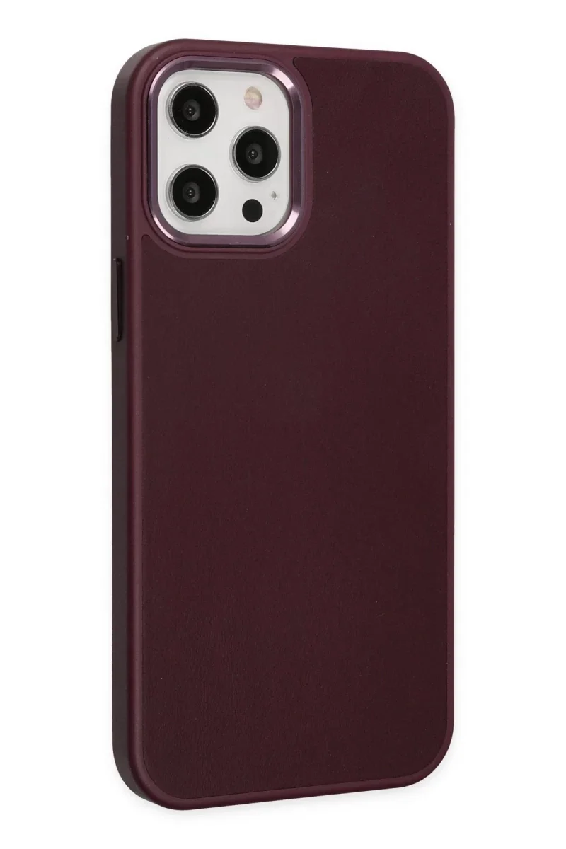 Apple iPhone 12 Pro Max Kılıf Asya Deri Silikon - Mürdüm