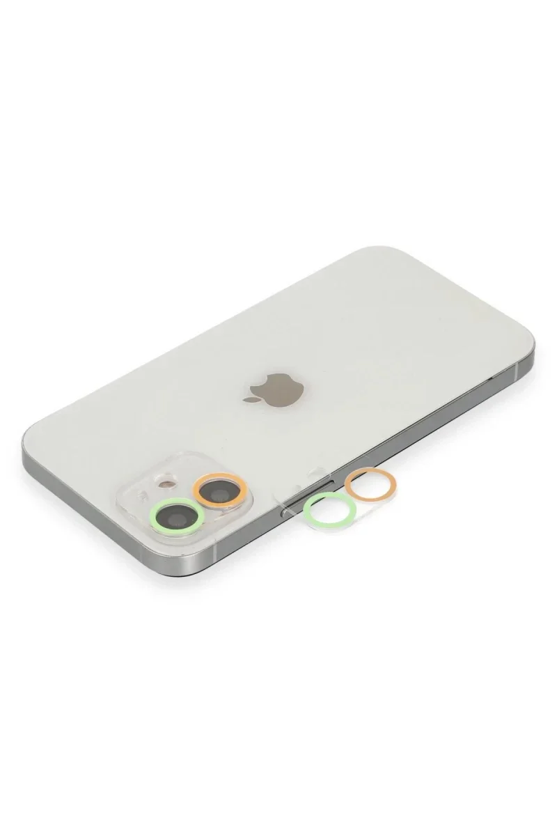 Apple iPhone 12 Renkli Kamera Lens Koruma Cam - Turuncu-Yeşil