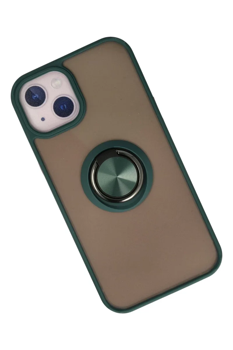 Apple iPhone 13 Kılıf Montreal Yüzüklü Silikon Kapak - Yeşil