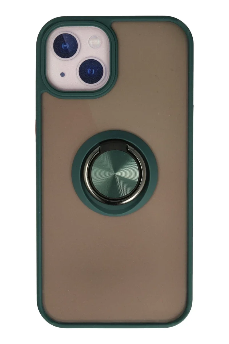 Apple iPhone 13 Kılıf Montreal Yüzüklü Silikon Kapak - Yeşil