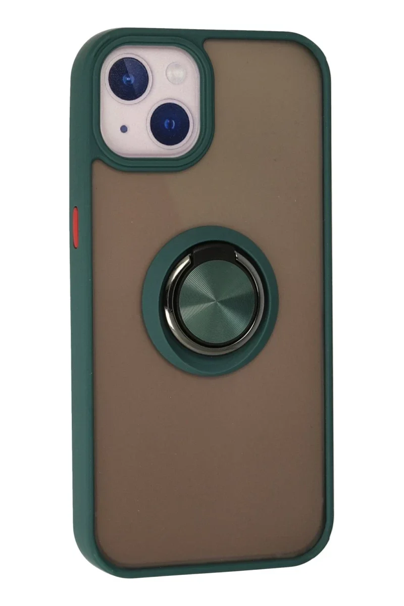 Apple iPhone 13 Kılıf Montreal Yüzüklü Silikon Kapak - Yeşil