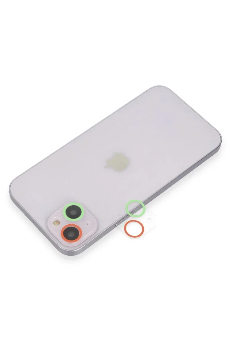 Apple iPhone 13 Mini Renkli Kamera Lens Koruma Cam - Yeşil-Pembe