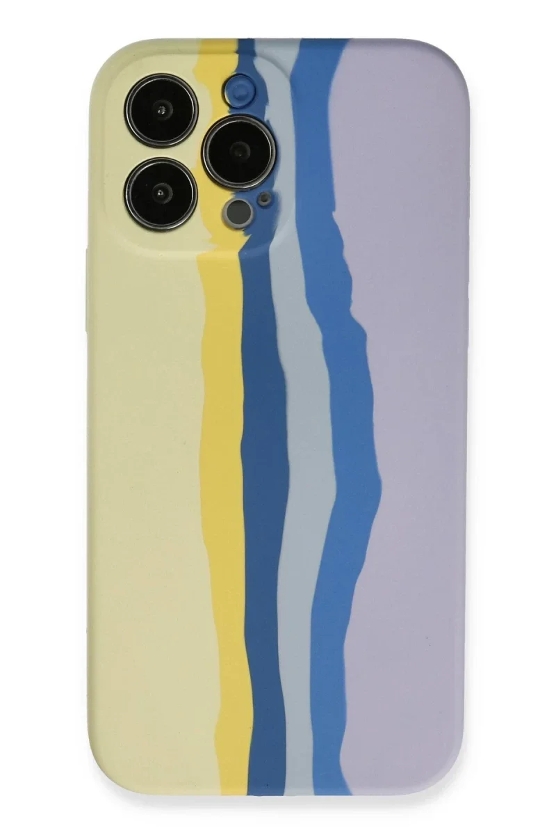 Apple iPhone 13 Pro Kılıf Ebruli Lansman Silikon - Sarı-Lila
