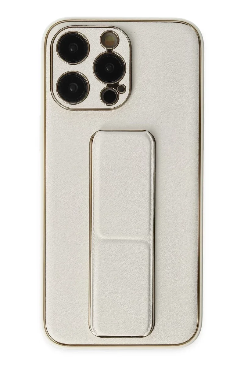 Apple iPhone 13 Pro Kılıf Coco Deri Standlı Kapak - Beyaz Apple iPhone 13 Pro Kılıf Coco Deri Standlı Kapak - Beyaz