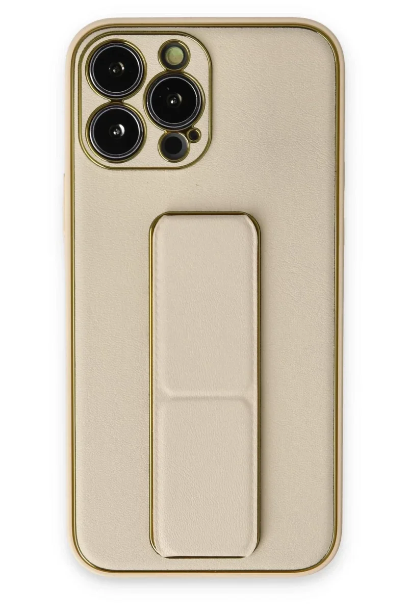 Apple iPhone 13 Pro Kılıf Coco Deri Standlı Kapak - Gold Apple iPhone 13 Pro Kılıf Coco Deri Standlı Kapak - Gold