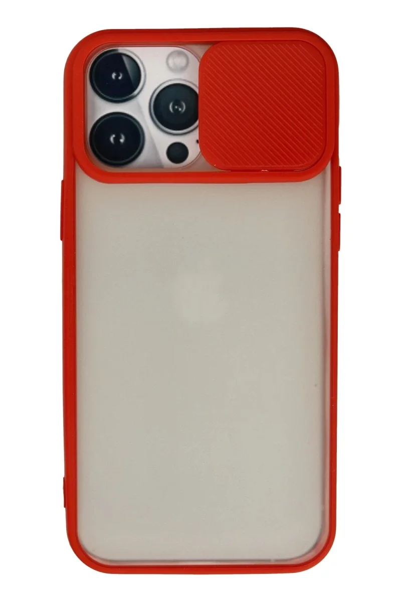 Apple iPhone 13 Pro Max Kılıf Palm Buzlu Kamera Sürgülü Silikon - Kırmızı