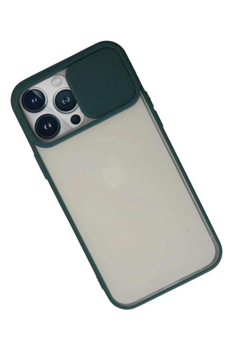 Apple iPhone 13 Pro Max Kılıf Palm Buzlu Kamera Sürgülü Silikon - Yeşil