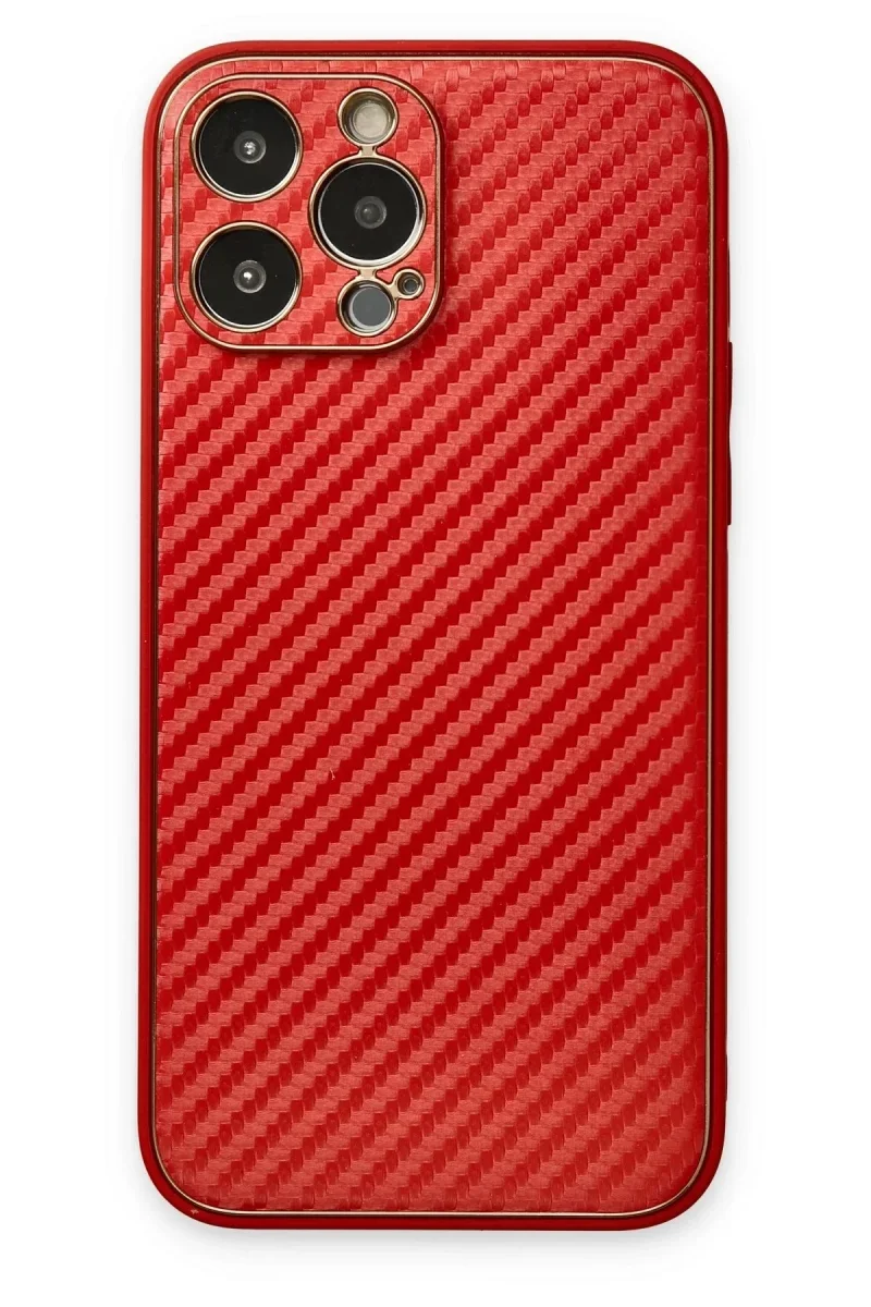 Apple iPhone 13 Pro Max Kılıf Coco Karbon Silikon - Kırmızı