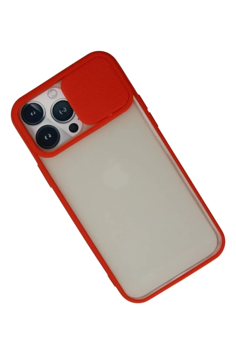 Apple iPhone 13 Pro Max Kılıf Palm Buzlu Kamera Sürgülü Silikon - Kırmızı