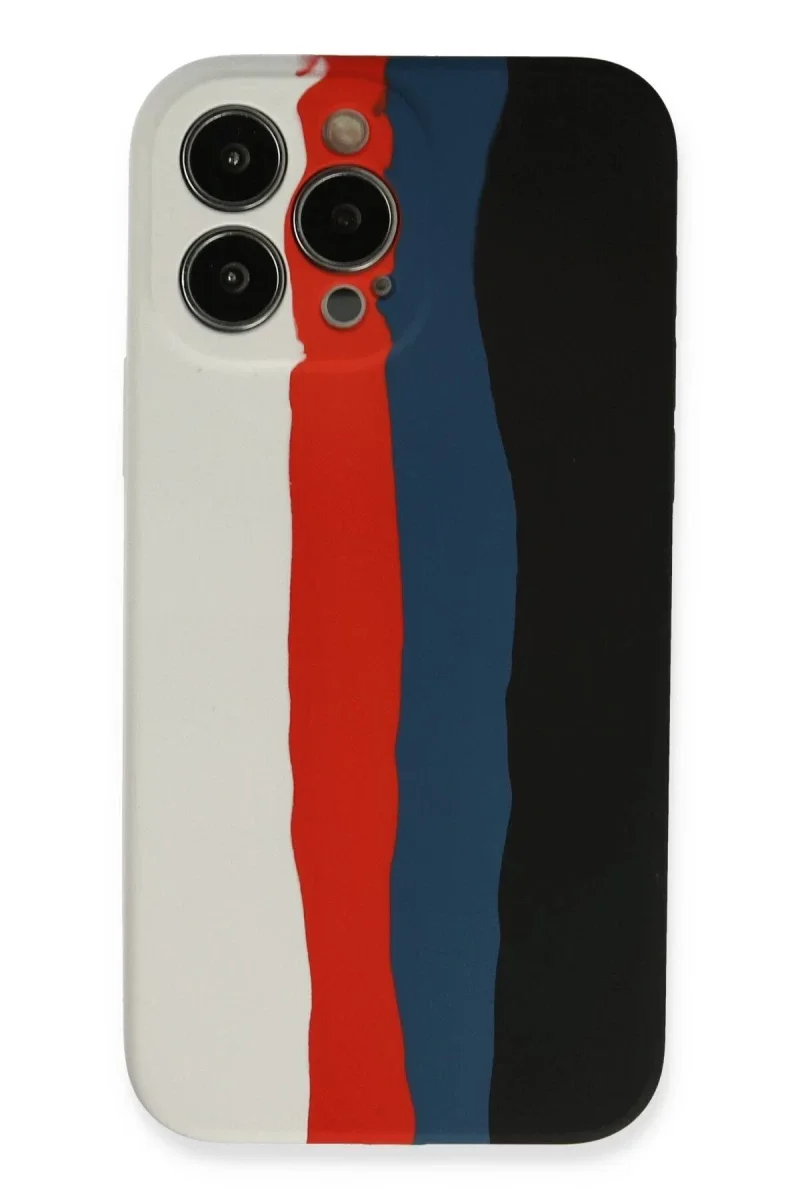 Apple iPhone 13 Pro Kılıf Ebruli Lansman Silikon - Beyaz-Siyah