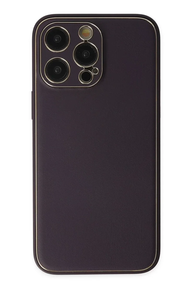 Apple iPhone 13 Pro Max Kılıf Coco Deri Silikon Kapak - Derin Mor