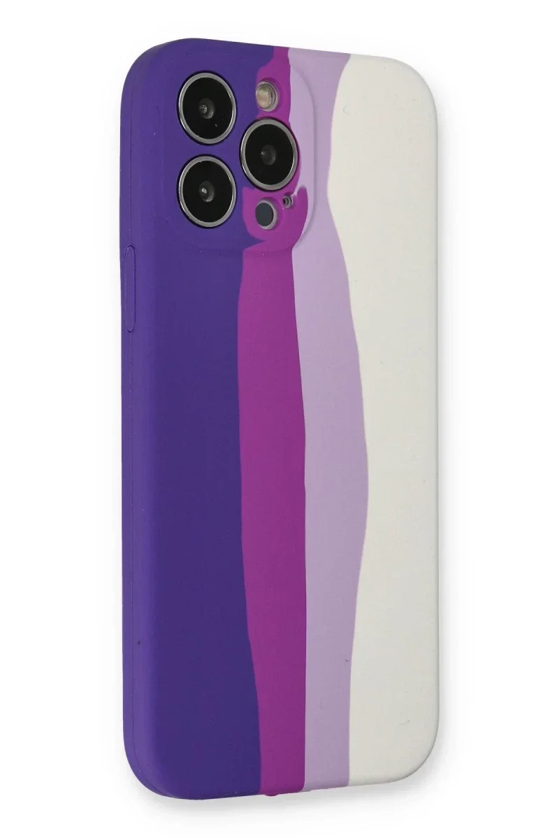 Apple iPhone 13 Pro Kılıf Ebruli Lansman Silikon - Mor-Beyaz