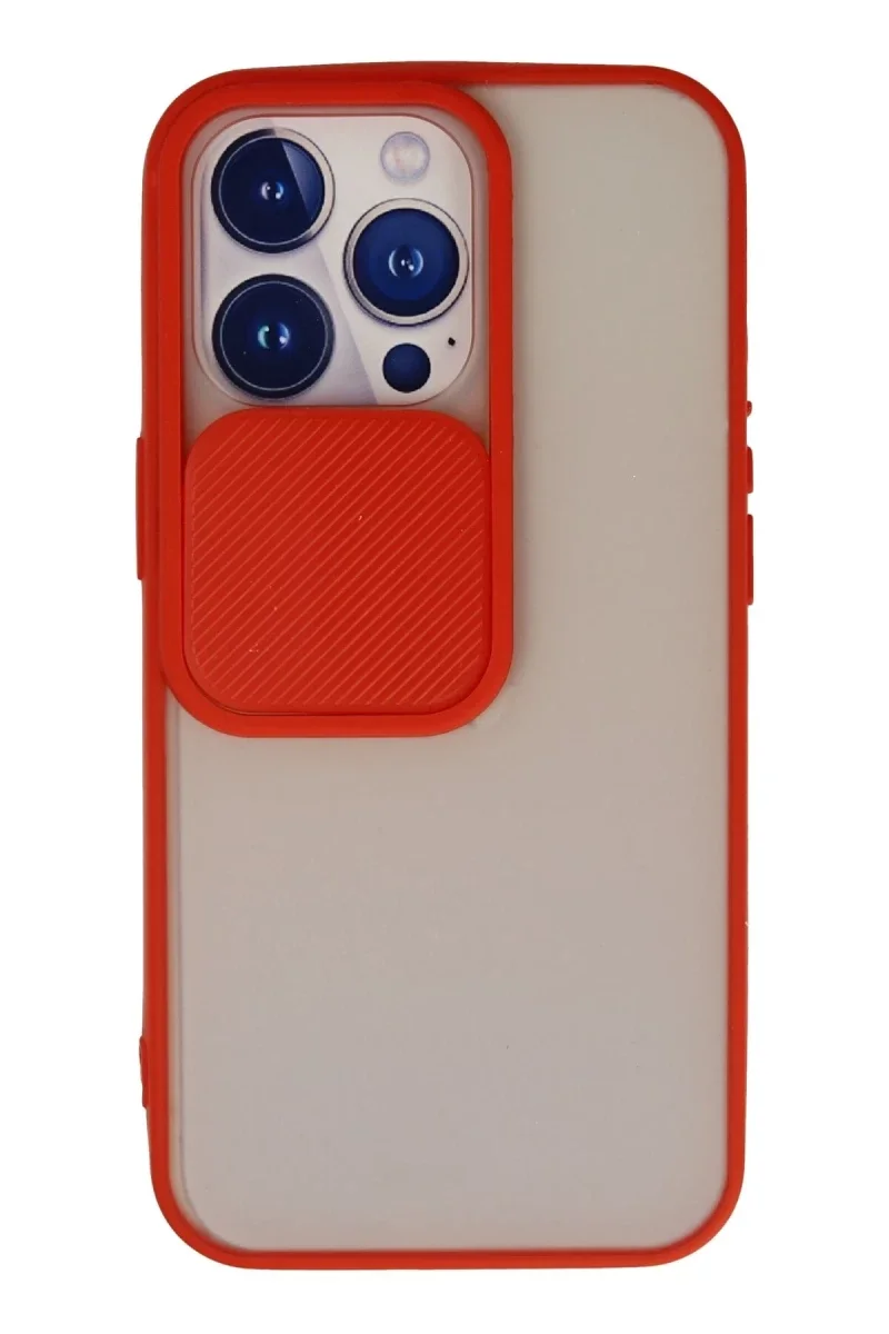 Apple iPhone 13 Pro Kılıf Palm Buzlu Kamera Sürgülü Silikon - Kırmızı Apple iPhone 13 Pro Kılıf Palm Buzlu Kamera Sürgülü Silikon - Kırmızı