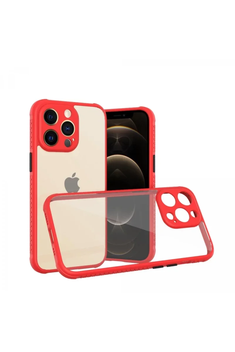 Apple iPhone 13 Pro Kılıf Miami Şeffaf Silikon - Kırmızı Apple iPhone 13 Pro Kılıf Miami Şeffaf Silikon - Kırmızı