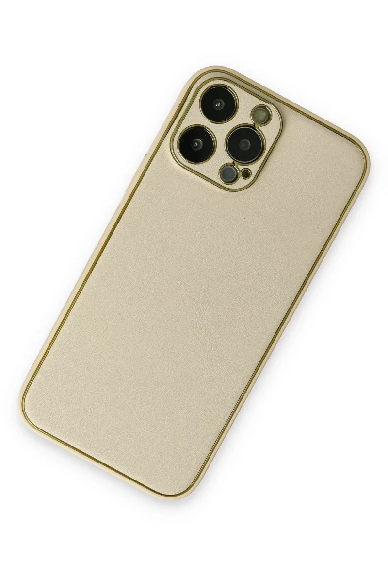 Apple iPhone 13 Pro Kılıf Coco Deri Silikon Kapak - Gold