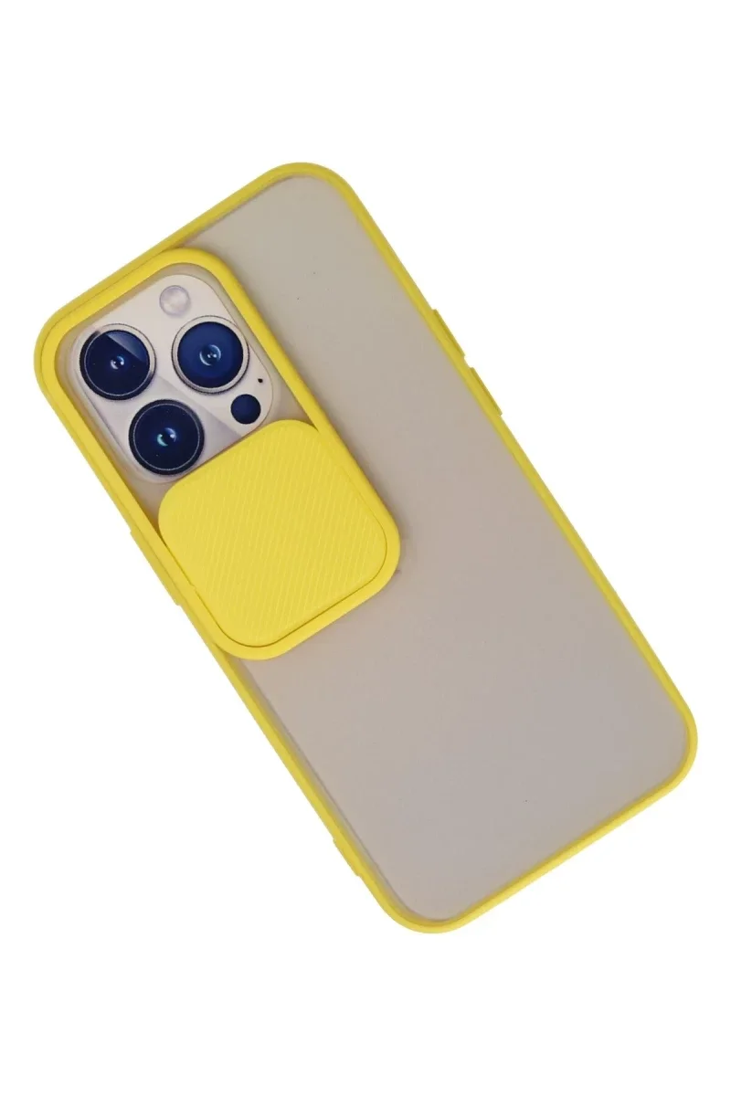 Apple iPhone 13 Pro Kılıf Palm Buzlu Kamera Sürgülü Silikon - Sarı