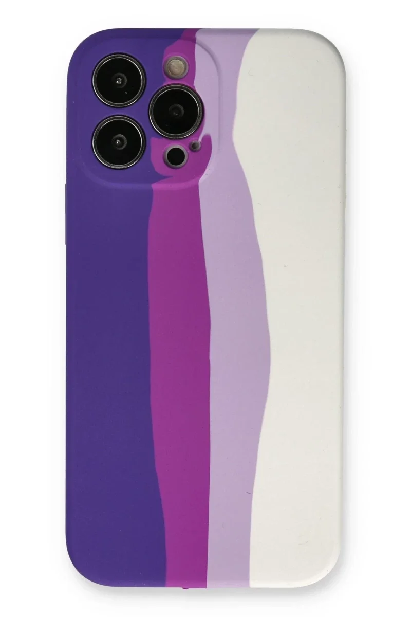 Apple iPhone 13 Pro Kılıf Ebruli Lansman Silikon - Mor-Beyaz