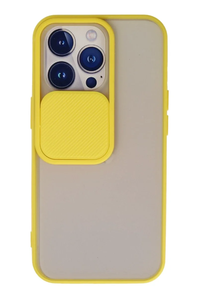 Apple iPhone 13 Pro Kılıf Palm Buzlu Kamera Sürgülü Silikon - Sarı