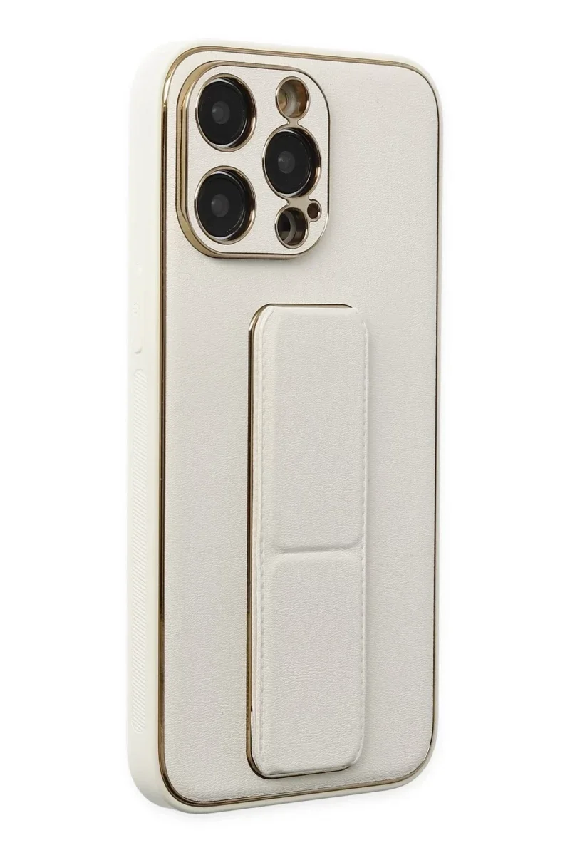 Apple iPhone 13 Pro Kılıf Coco Deri Standlı Kapak - Beyaz Apple iPhone 13 Pro Kılıf Coco Deri Standlı Kapak - Beyaz