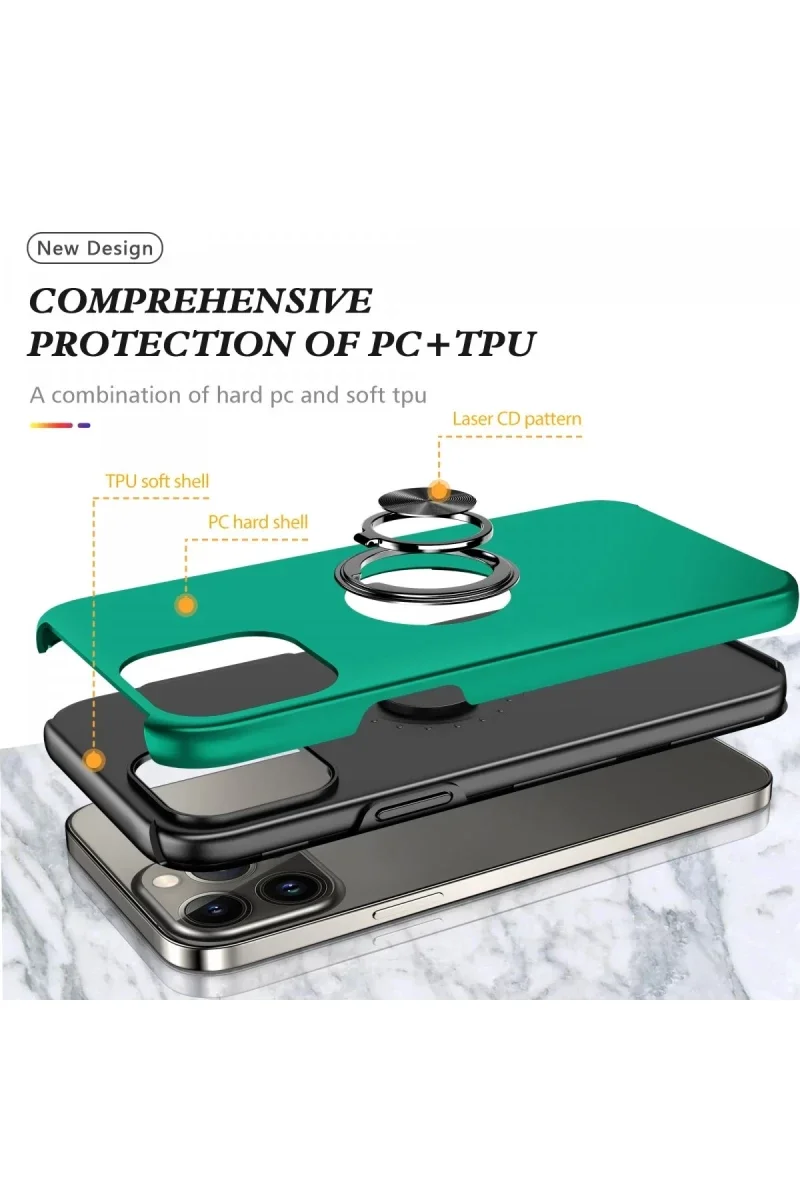 Apple iPhone 13 Pro Kılıf Elit Yüzüklü Kapak - Yeşil