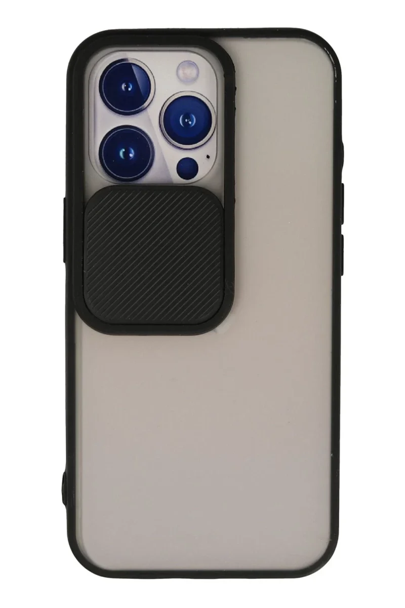 Apple iPhone 13 Pro Kılıf Palm Buzlu Kamera Sürgülü Silikon - Siyah