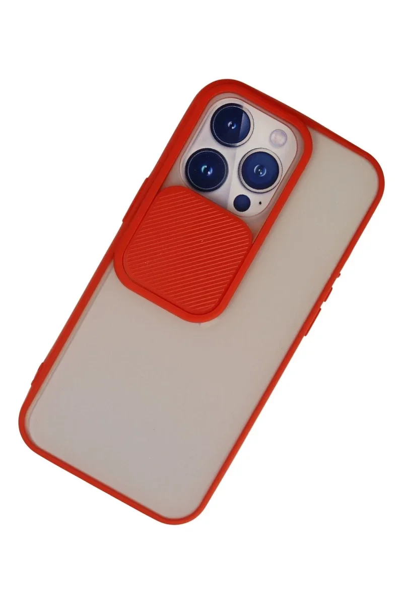 Apple iPhone 13 Pro Kılıf Palm Buzlu Kamera Sürgülü Silikon - Kırmızı Apple iPhone 13 Pro Kılıf Palm Buzlu Kamera Sürgülü Silikon - Kırmızı