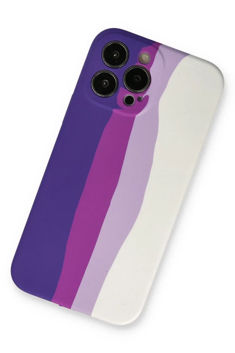 Apple iPhone 13 Pro Kılıf Ebruli Lansman Silikon - Mor-Beyaz