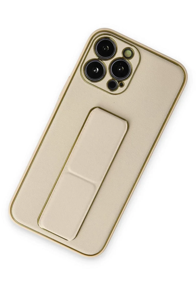 Apple iPhone 13 Pro Kılıf Coco Deri Standlı Kapak - Gold Apple iPhone 13 Pro Kılıf Coco Deri Standlı Kapak - Gold