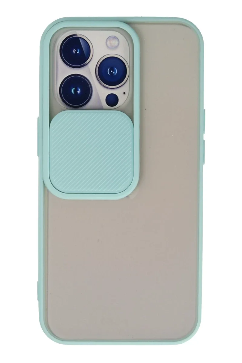 Apple iPhone 13 Pro Kılıf Palm Buzlu Kamera Sürgülü Silikon - Turkuaz Apple iPhone 13 Pro Kılıf Palm Buzlu Kamera Sürgülü Silikon - Turkuaz