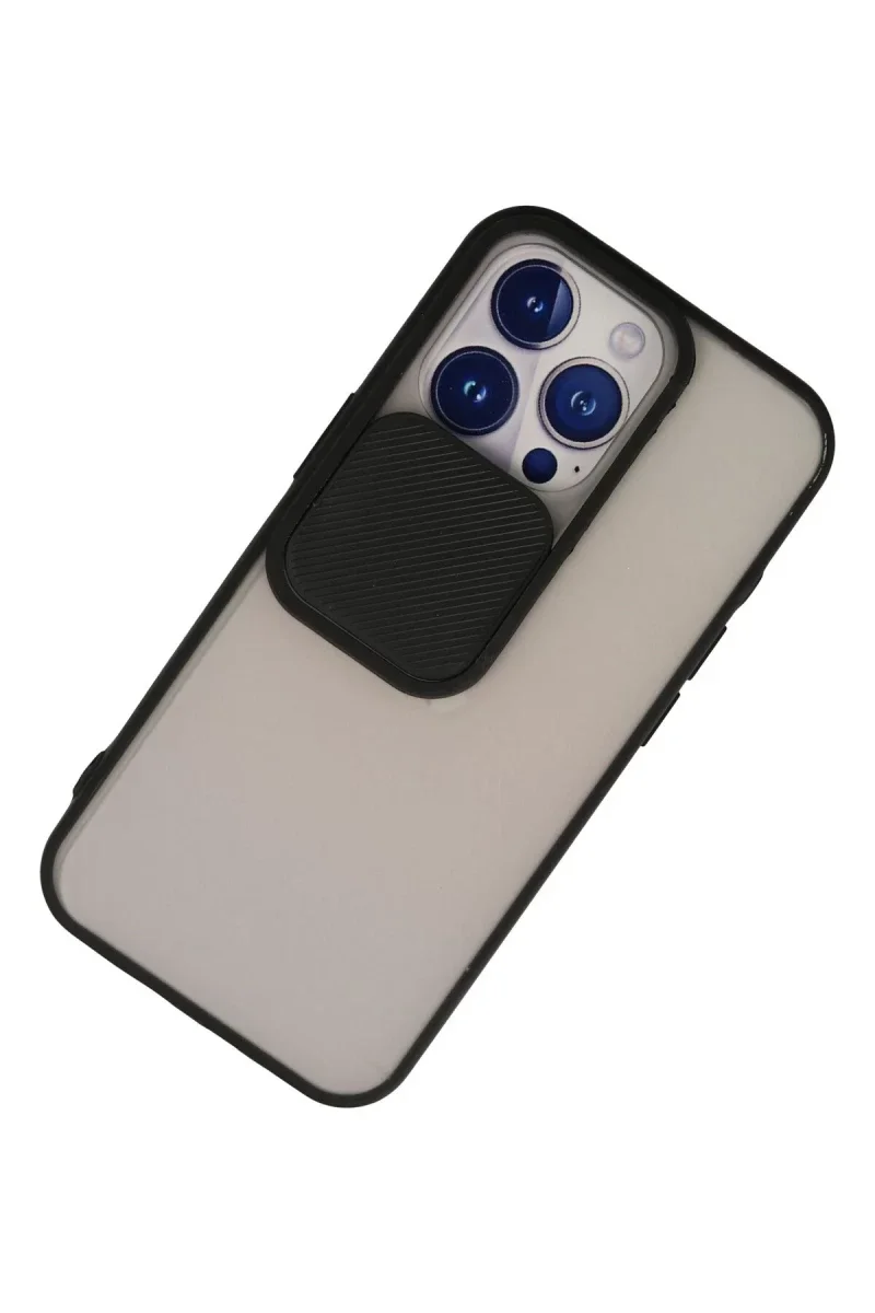 Apple iPhone 13 Pro Kılıf Palm Buzlu Kamera Sürgülü Silikon - Siyah