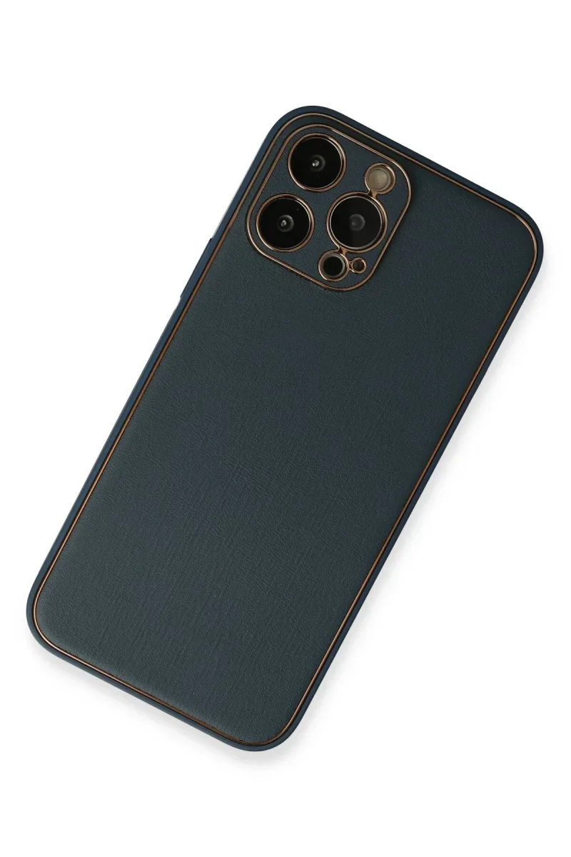 Apple iPhone 13 Pro Kılıf Coco Deri Silikon Kapak - Mavi Apple iPhone 13 Pro Kılıf Coco Deri Silikon Kapak - Mavi