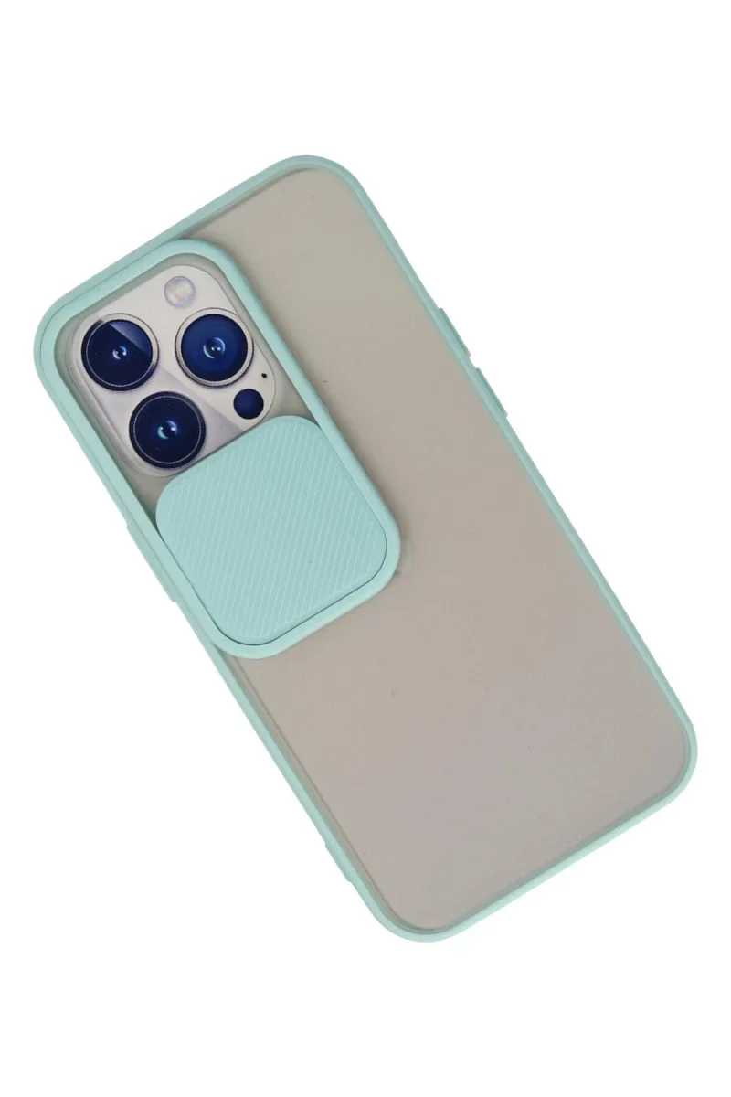 Apple iPhone 13 Pro Kılıf Palm Buzlu Kamera Sürgülü Silikon - Turkuaz Apple iPhone 13 Pro Kılıf Palm Buzlu Kamera Sürgülü Silikon - Turkuaz
