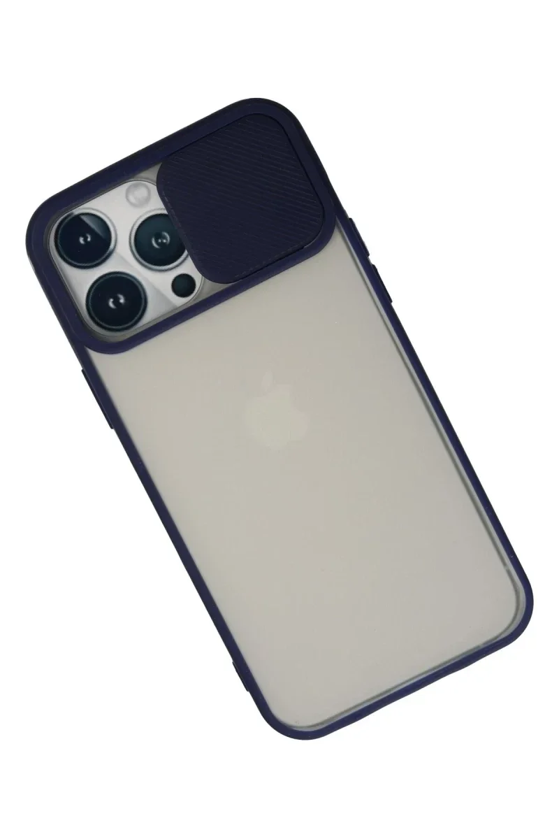 Apple iPhone 13 Pro Max Kılıf Palm Buzlu Kamera Sürgülü Silikon - Lacivert Apple iPhone 13 Pro Max Kılıf Palm Buzlu Kamera Sürgülü Silikon - Lacivert