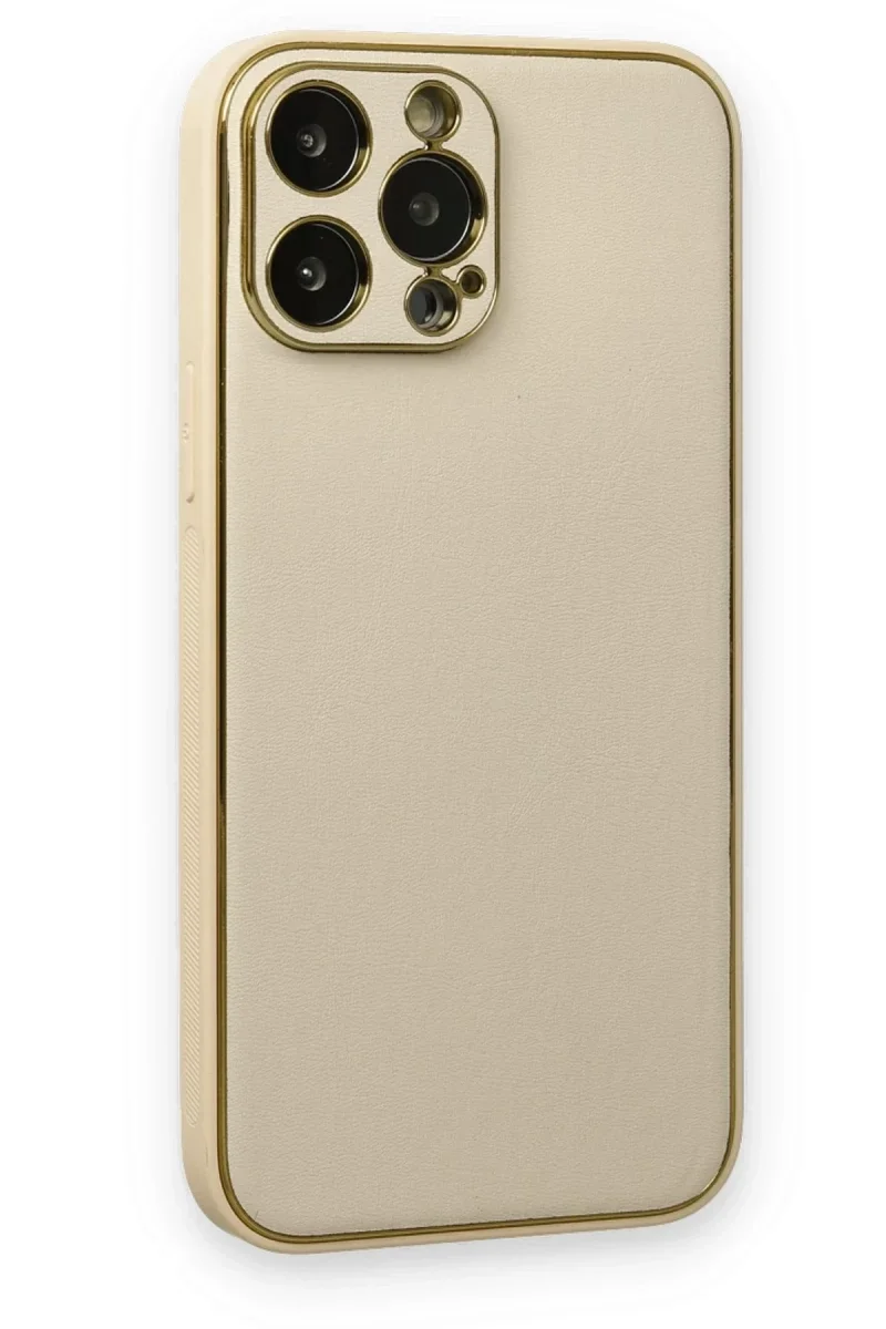 Apple iPhone 13 Pro Kılıf Coco Deri Silikon Kapak - Gold