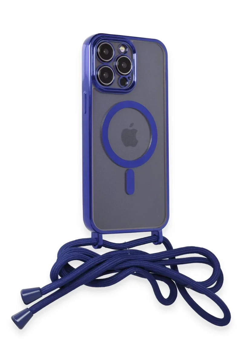 Apple iPhone 13 Pro Max Kılıf Divo Lazer Askılı Magsafe Kapak - Mavi