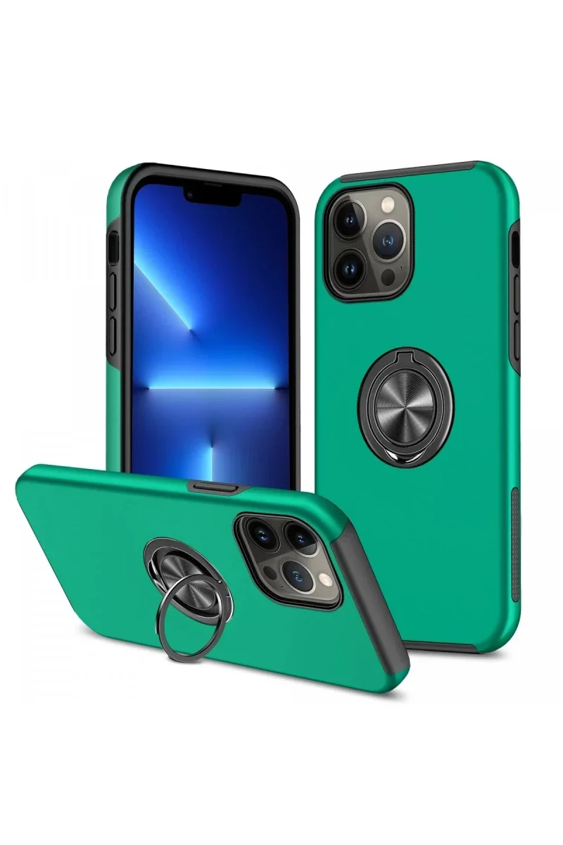 Apple iPhone 13 Pro Kılıf Elit Yüzüklü Kapak - Yeşil