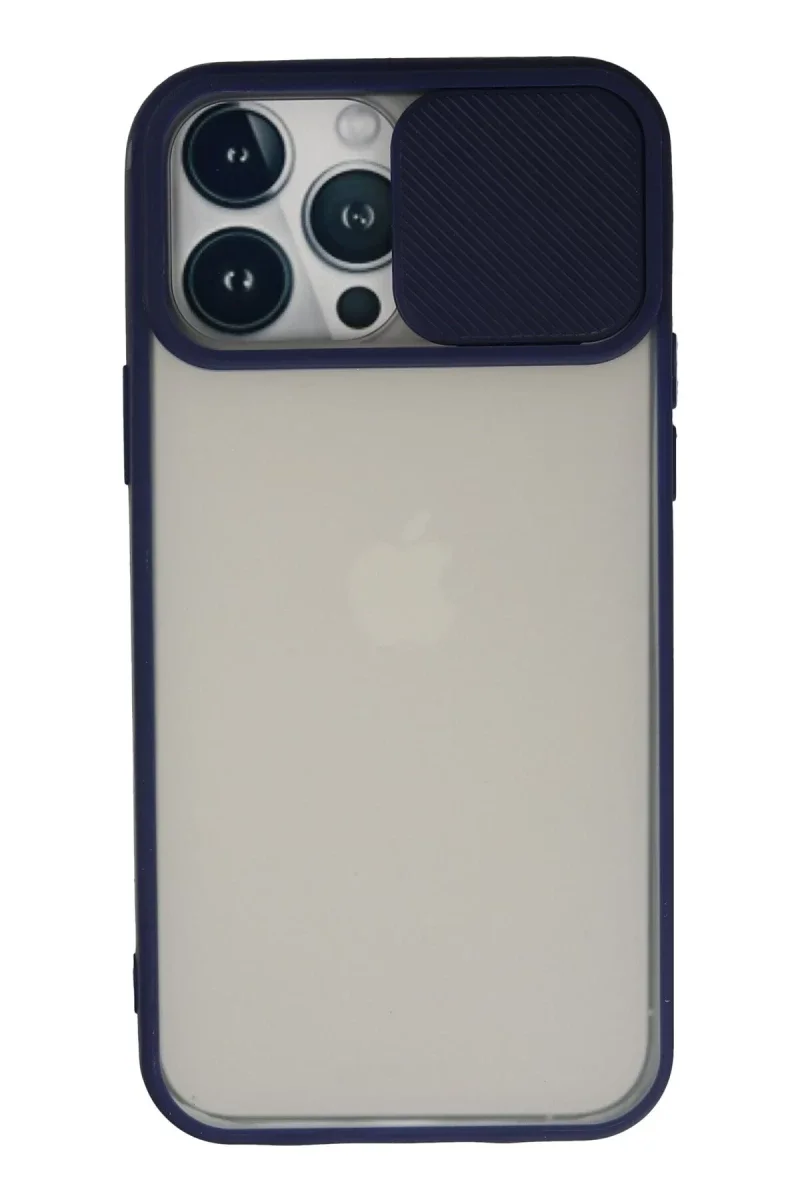 Apple iPhone 13 Pro Max Kılıf Palm Buzlu Kamera Sürgülü Silikon - Lacivert Apple iPhone 13 Pro Max Kılıf Palm Buzlu Kamera Sürgülü Silikon - Lacivert