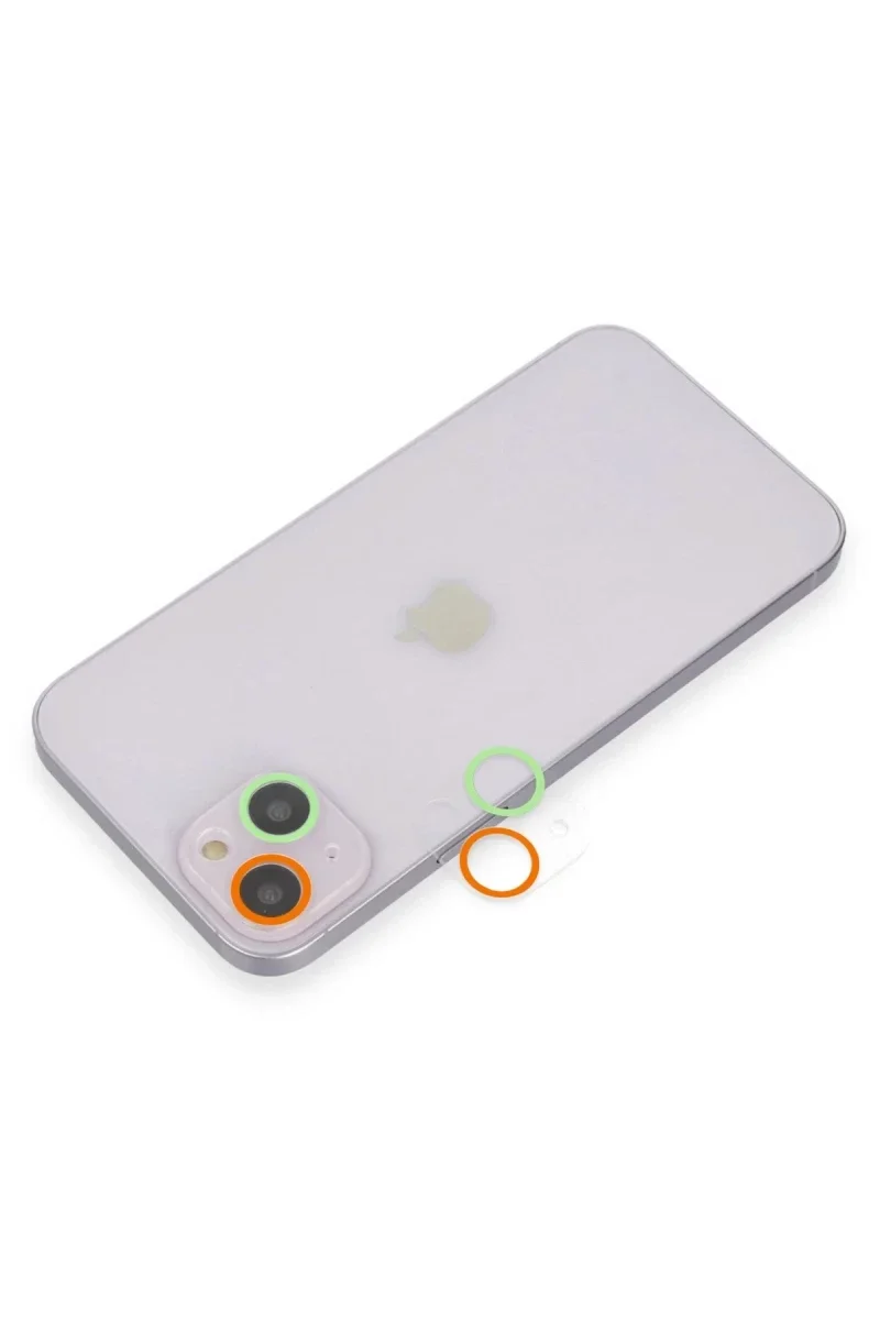 Apple iPhone 13 Renkli Kamera Lens Koruma Cam - Turuncu-Yeşil