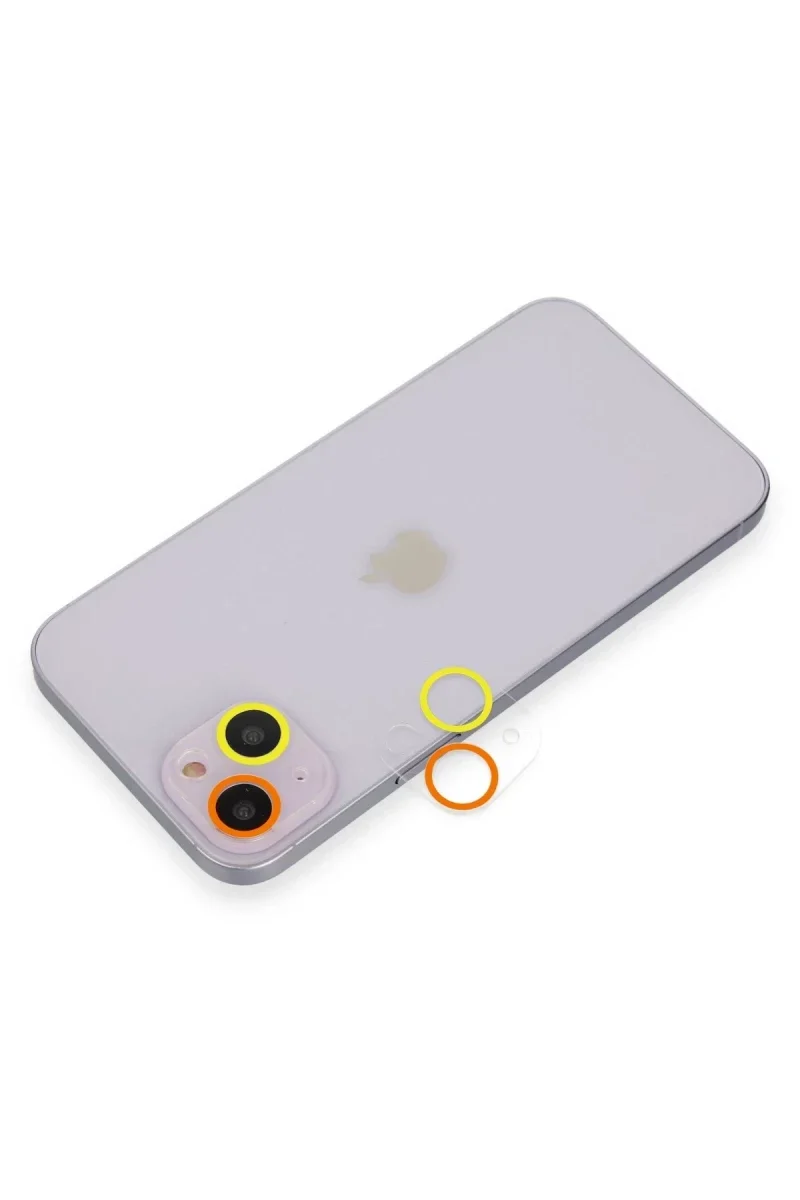 Apple iPhone 13 Renkli Kamera Lens Koruma Cam - Sarı-Turuncu