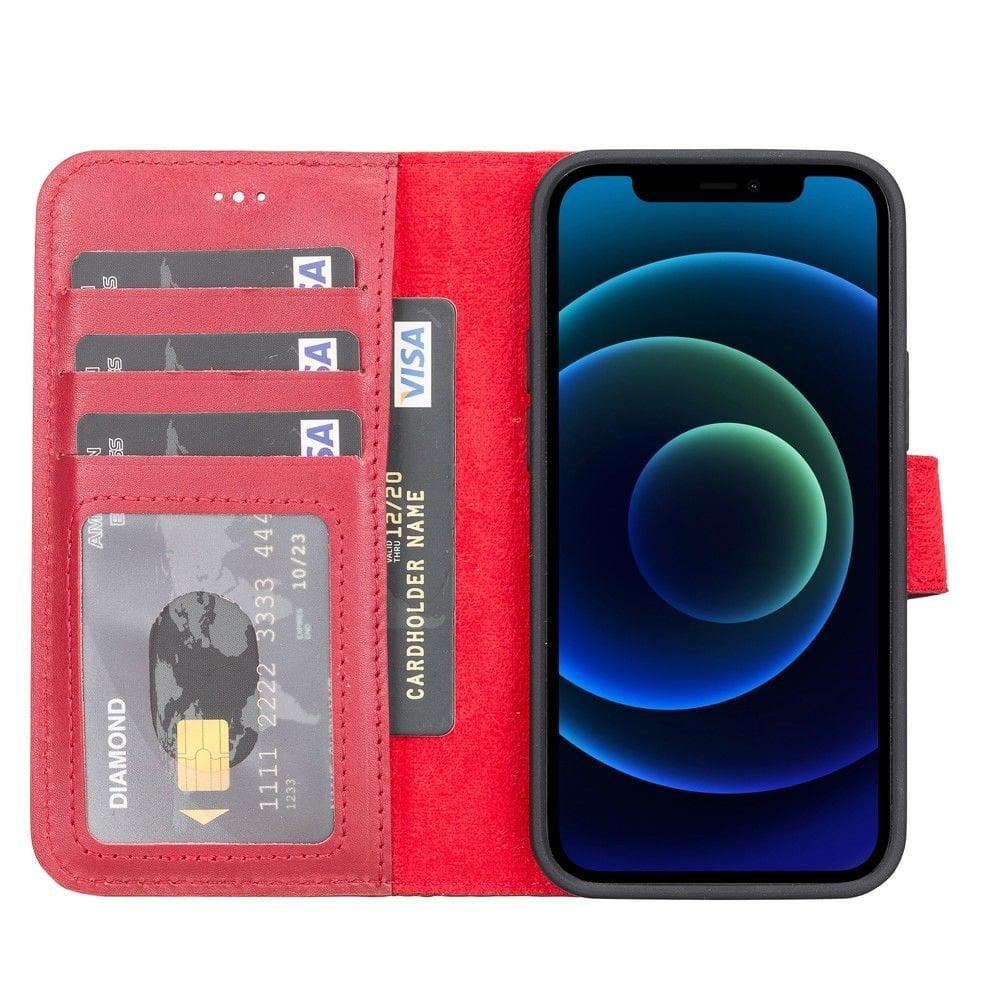 Apple iPhone 13 Mini Uyumlu Deri Cüzdanlı Kılıf V4EF Kırmızı Apple iPhone 13 Mini Uyumlu Deri Cüzdanlı Kılıf V4EF Kırmızı