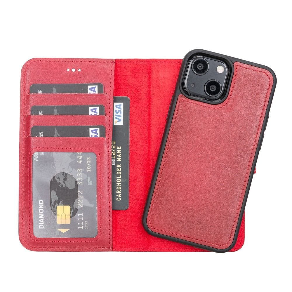 Apple iPhone 13 Mini Uyumlu Deri Cüzdanlı Kılıf V4EF Kırmızı Apple iPhone 13 Mini Uyumlu Deri Cüzdanlı Kılıf V4EF Kırmızı