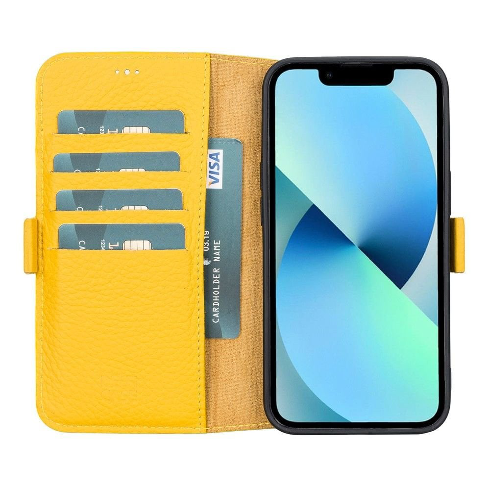 Apple iPhone 13 Uyumlu Deri Cüzdanlı Kılıf Limon Sarı Apple iPhone 13 Uyumlu Deri Cüzdanlı Kılıf Limon Sarı