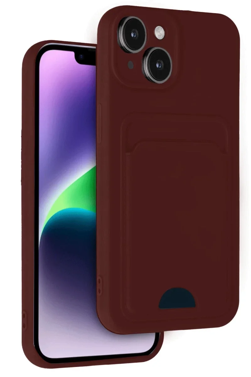 Apple iPhone 14 Kılıf Kelvin Kartvizitli Silikon - Bordo
