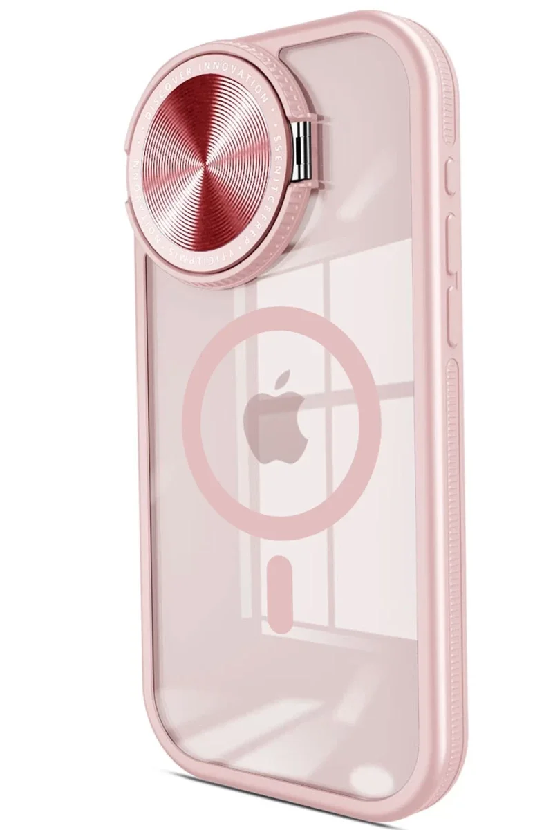 Apple iPhone 14 Pro Max Kılıf Teleskop Lens Magsafe Silikon Kapak - Pembe