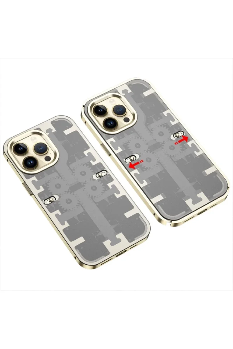 Apple iPhone 14 Pro Max Kılıf Mekanik Bumper Kapak - Gold