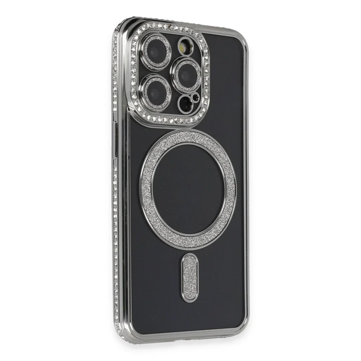 Apple iPhone 14 Pro Max Kılıf Joke Simli Magneticsafe Kılıf - Gri