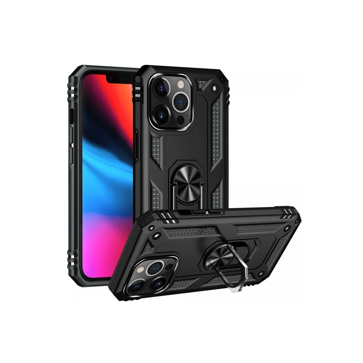 Apple iPhone 14 Pro Kılıf Sofya Yüzüklü Silikon Kapak - Siyah - Görsel 2