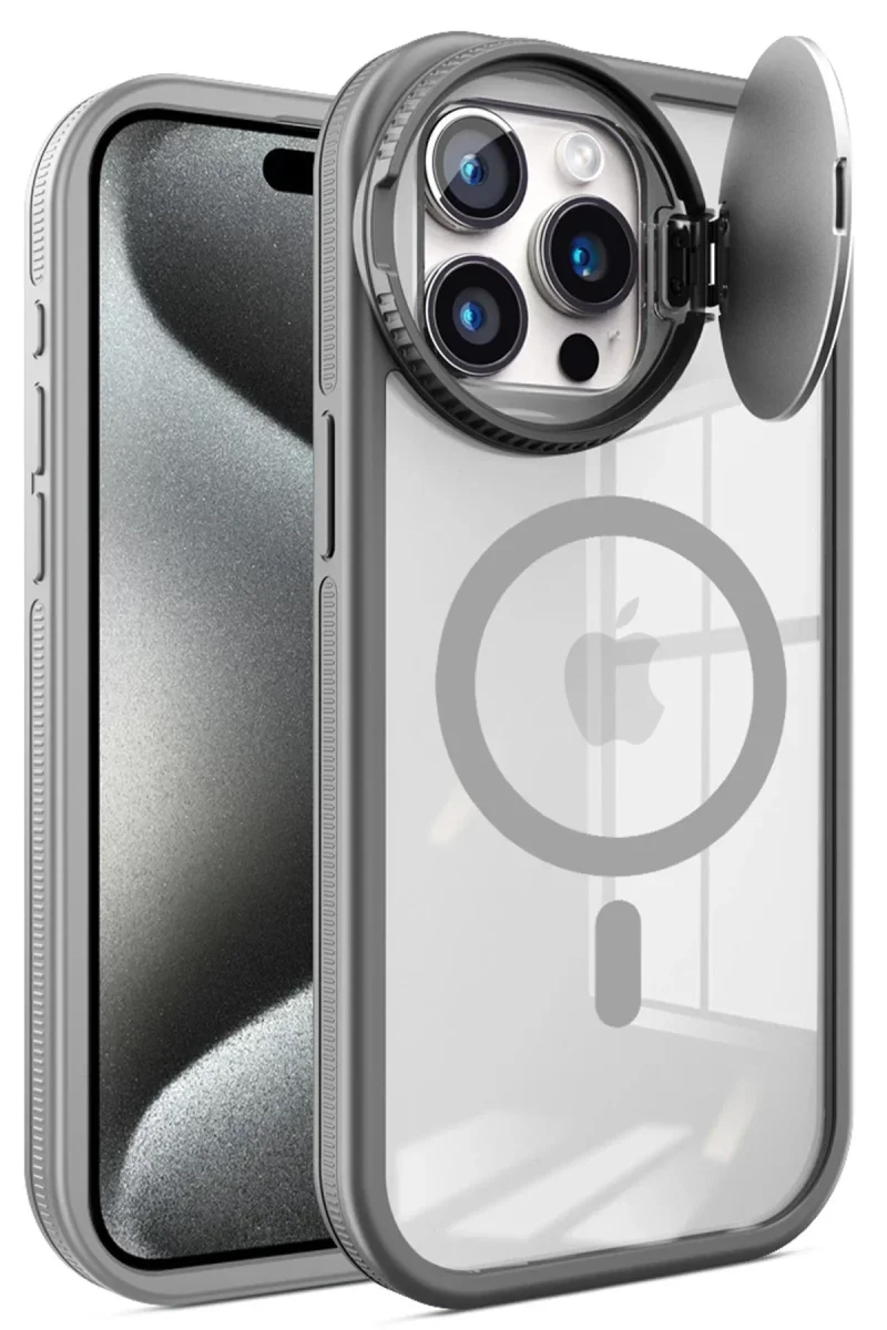 Apple iPhone 15 Pro Kılıf Teleskop Lens Magsafe Silikon Kapak - Titan Gri Apple iPhone 15 Pro Kılıf Teleskop Lens Magsafe Silikon Kapak - Titan Gri