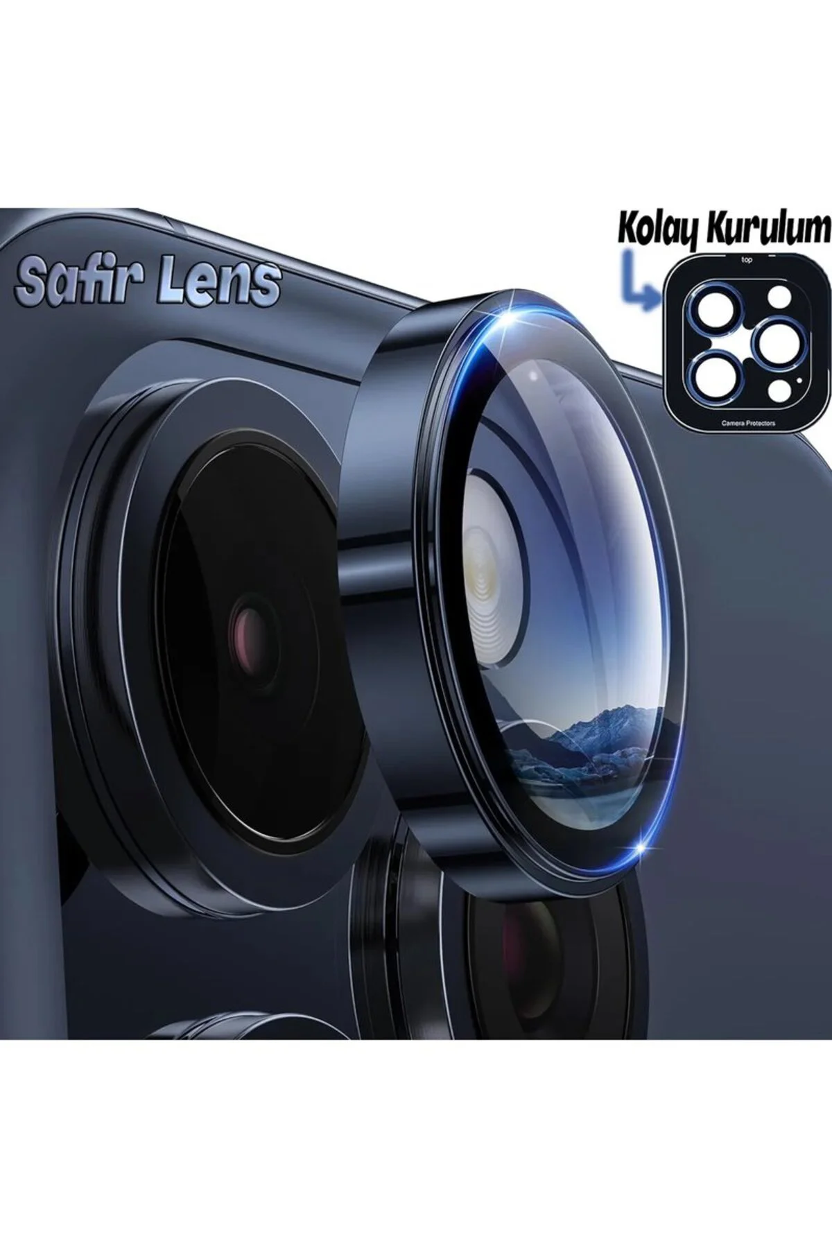 Apple iPhone 15 Pro Gerçek Cam Safir Lens Koruma Mavi